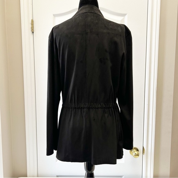 Zara Black Faux Suede Draped Waterfall Blazer Moto Jacket Open Front Size XS - Picture 12 of 14